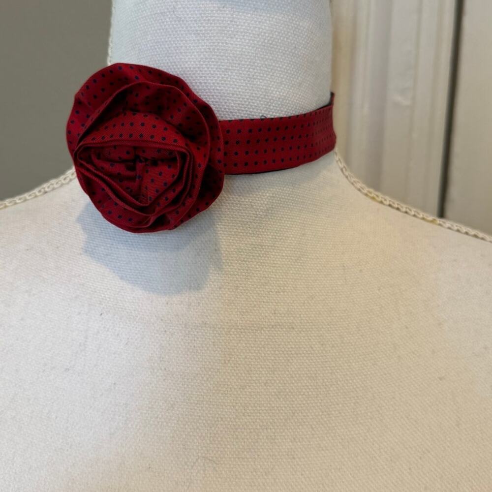 Silk Rosette Choker Red Pin Dot Print